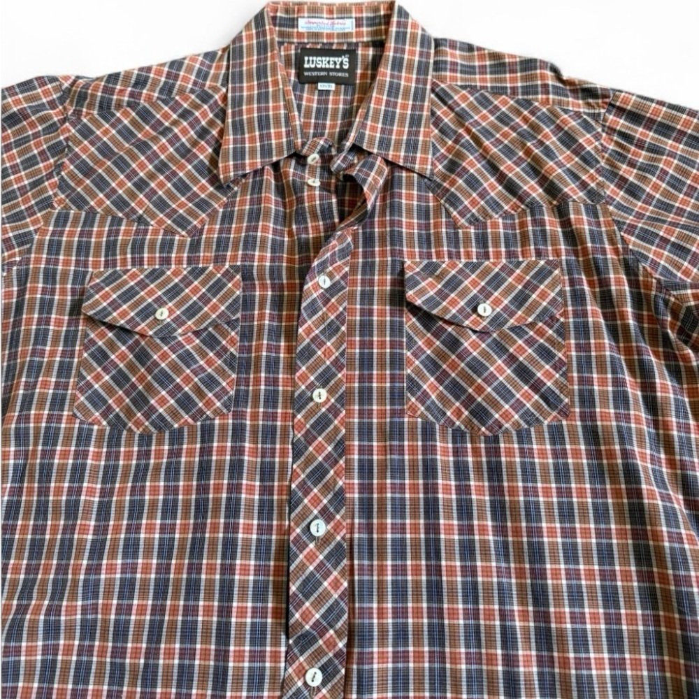 Vintage Men's Luskey’s Plaid Western Button-Up Shirt - 17.5 X 35 Long-Sleeved